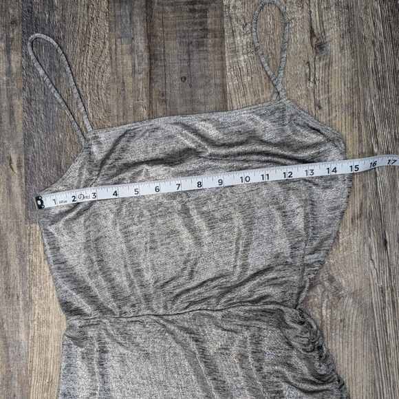 Reformation Flare Mini Dress Metallic Silver Asymmetrical Spaghetti Strap Sz Sm - Picture 11 of 13